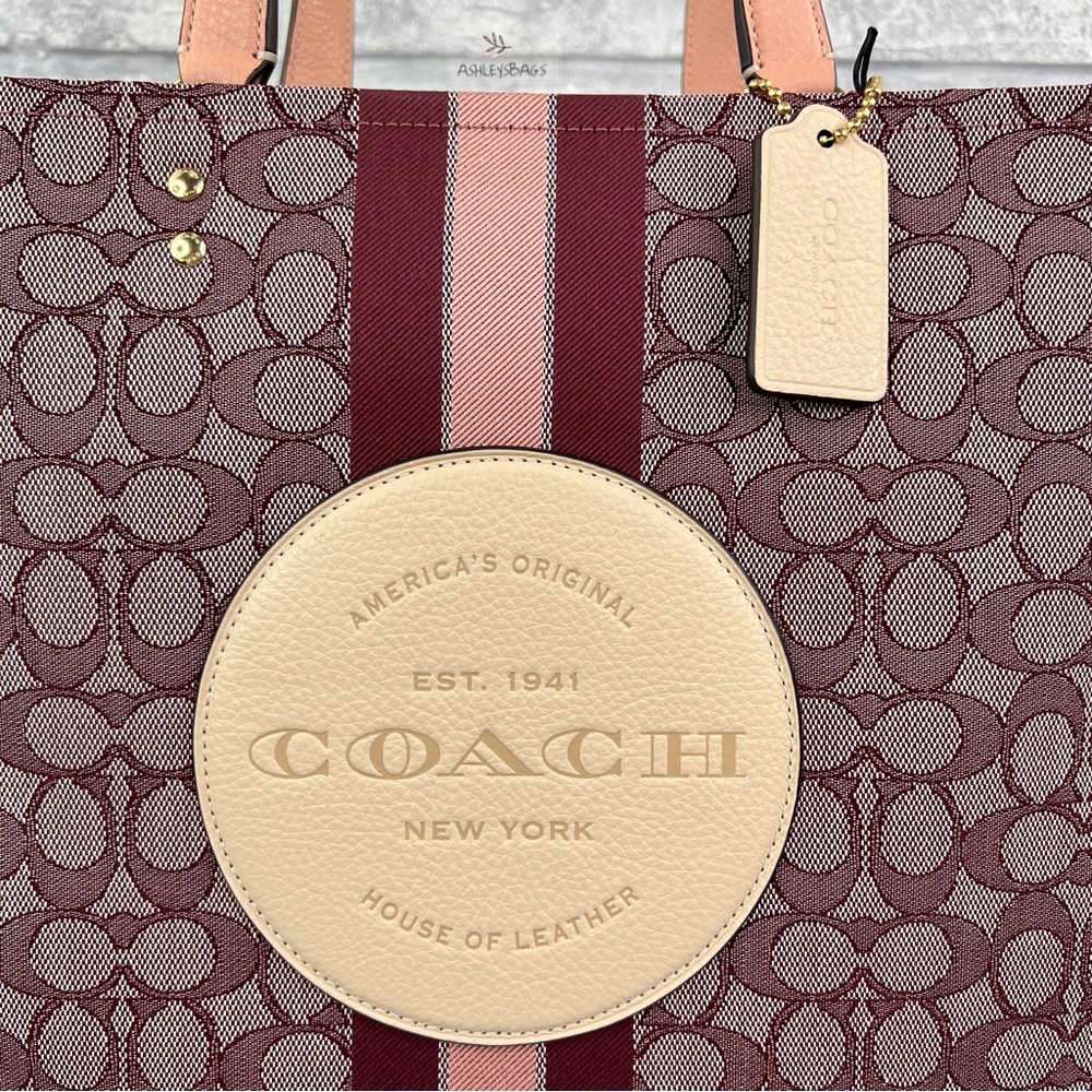 Coach Dempsey Tote 40 In Signature Jacquard With Stripe Coach Patch In Wine - Picture 2 of 14